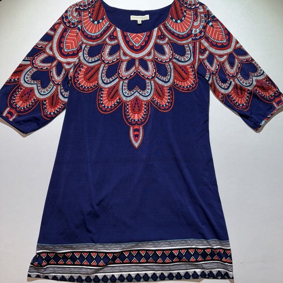 Young Threads Women's Mandala 3/4 Sleeve Bohemian Shift Dress Size Large - Picture 1 of 7